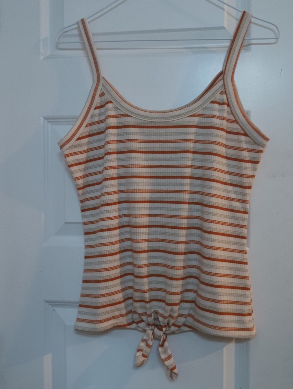 Striped Tie-Hem Cami Tank Top - Cream & Orange